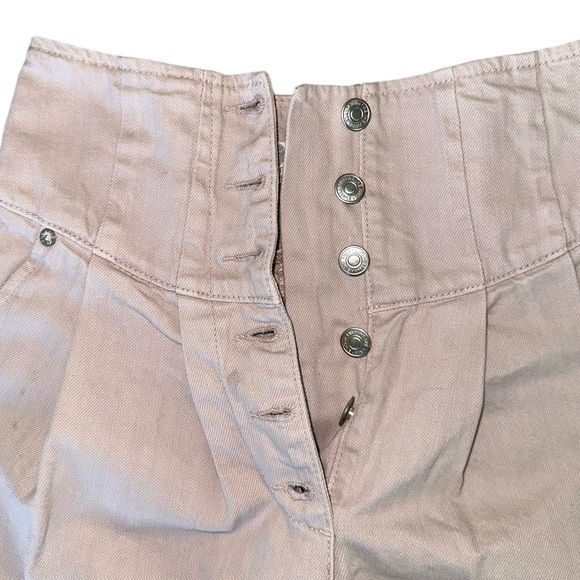 We The Free People Paris Pleated High Rise Button Up Macaroon Beige Denim 24 - Picture 5 of 16